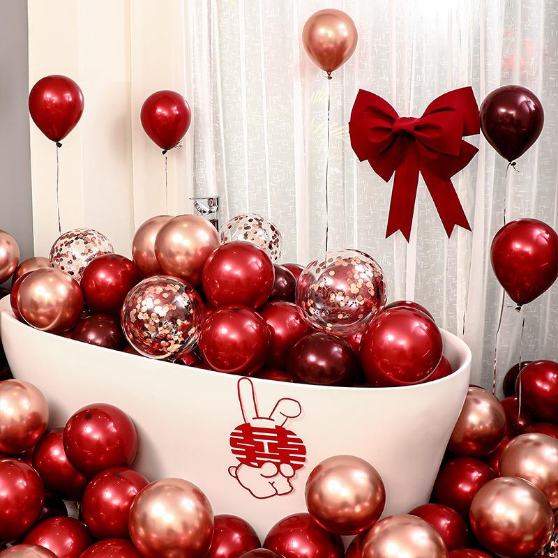 结婚红色婚房气球套装大全婚房双层婚礼订婚布置装饰婚庆场景用品