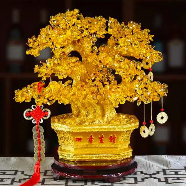黄水晶发财树电视柜摆设家居客厅酒柜装饰品摆件创意小招财摇钱树