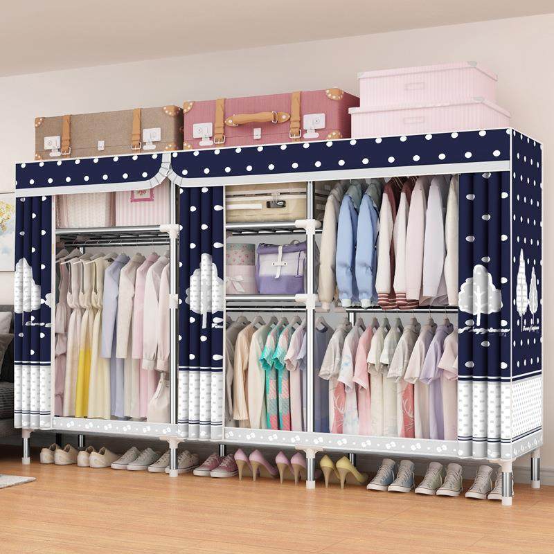 布衣柜钢管加粗加固加厚组装双人简易大号布艺超大号25230送手套