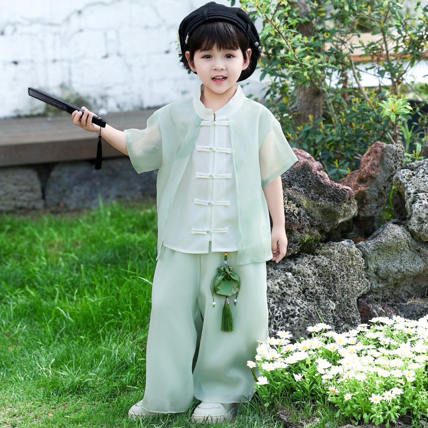 中国风男童唐装儿童汉服薄款夏季演出服周岁男宝宝礼服小少爷古装