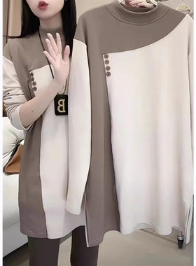 品牌断码中长款插肩打底衫女秋冬季新款加绒加厚大码显瘦百搭遮肚