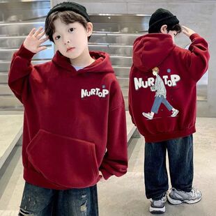 秋冬奥粒绒120-180码中大童宽松版双层连帽卫衣百搭休闲运动潮服