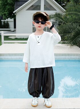 男童七分袖套装夏季2026新款男宝防蚊裤两件套儿童夏天韩版衣服潮