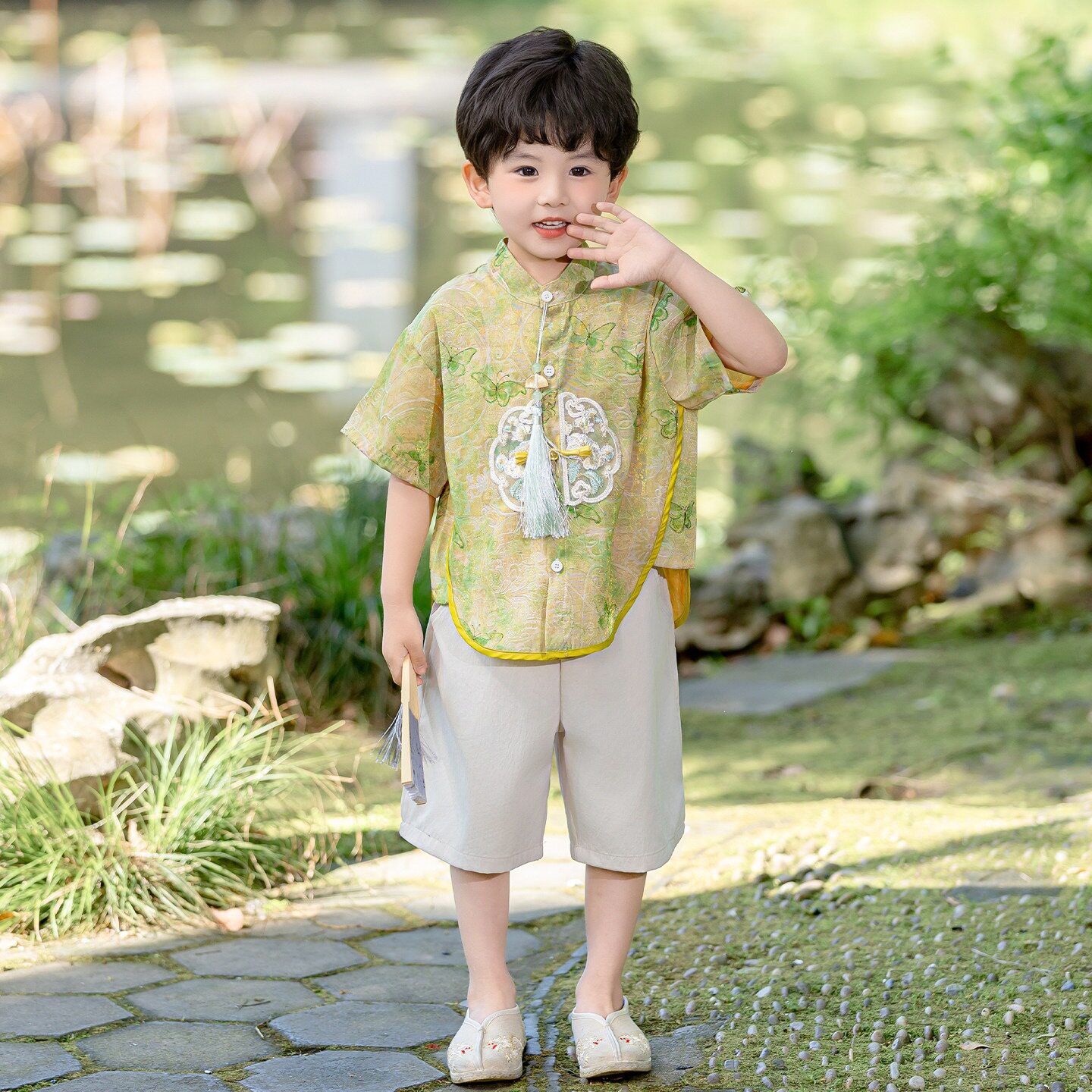 新中式男童唐装套装国风小少爷汉服2026新款夏季古装周岁男宝礼服
