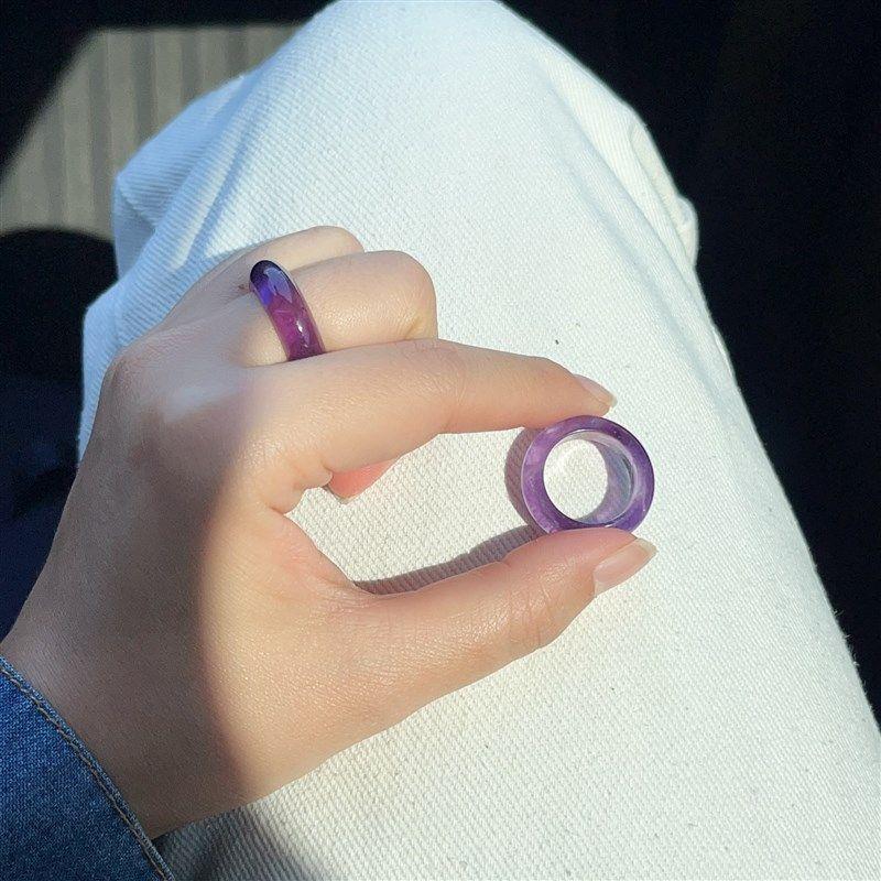 天然冰种紫水晶戒指跑环指环戒圈男女款极简紫色宽条百搭素圈