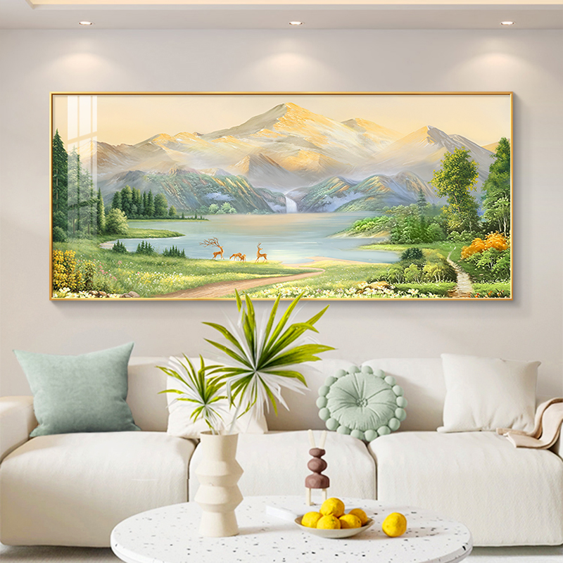 日照金山客厅装饰画聚宝盆山水风景油画高档大气沙发背景墙挂画