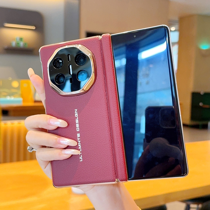 Fqo 电镀金色荔枝皮纹折叠壳适用于华为MateX6手机壳双中轴铰链创意皮革保护套matex6防摔防指纹商务风硬壳潮