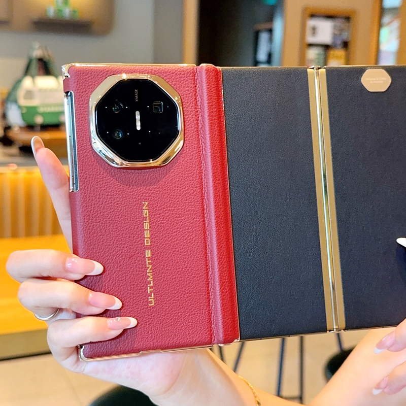 Fqo 电镀金色荔枝皮纹折叠壳适用华为MateXTS非凡大师手机壳mateXT双中轴铰链创意皮革保护套防摔防指纹硬壳