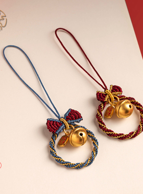 新款红色铃铛手机链挂件手工编织绳U盘吊坠可爱挂饰女士饰品短款精致指环扣手机挂绳小挂件高级感手机壳挂坠