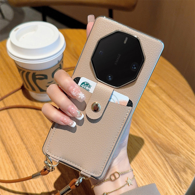 适用于华为mate60rs非凡大师手机壳咖色斜挎卡包Mate70RS高级感个性时尚手机套女款挂绳可背带全包防摔保护套