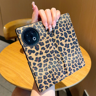 适用于vivoXFold2手机壳全包中轴翻盖皮套高级豹纹vivo X Fold2折叠屏个性时尚手机套女款超薄防摔保护套