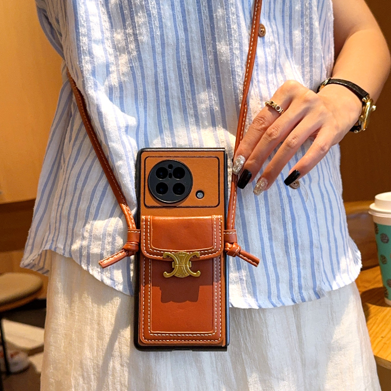 适用于vivoxfold手机壳高级金属标斜挎卡包xfold5背带挂绳手机套vivo xfold个性时尚高级超薄全包防摔保护套