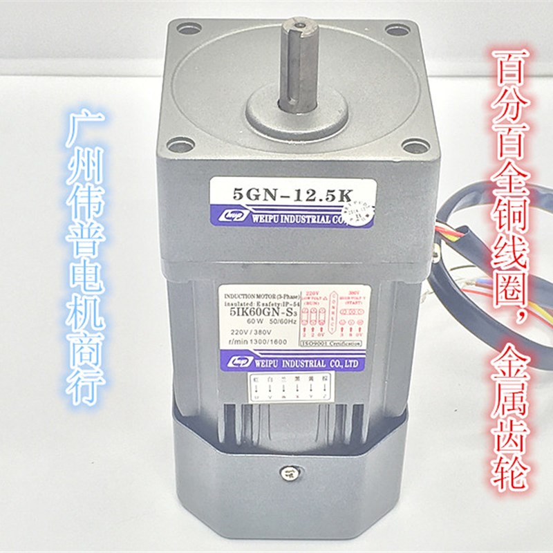 伟普齿轮减速马达/5IK60GN-S3/60W/三相异步电动机/三相220V380V/