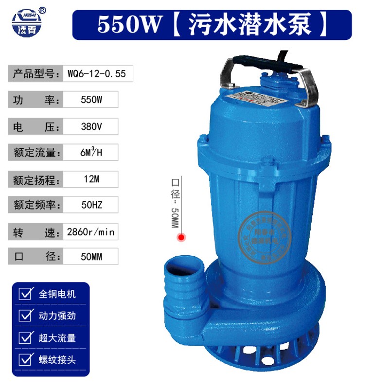 广东凌霄污水泵家用抽粪220v泥浆灌溉抽水380v排污水泵三相潜水泵