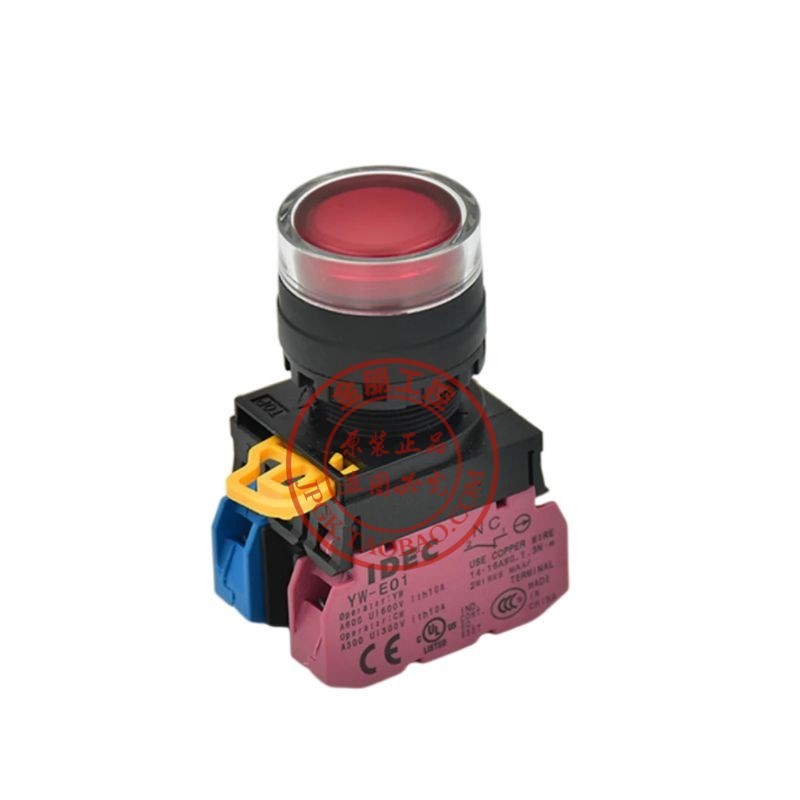 和泉22mm带灯按钮开关YW1L-MF2E10Q4G自复位24V自锁220V平头YW-DE