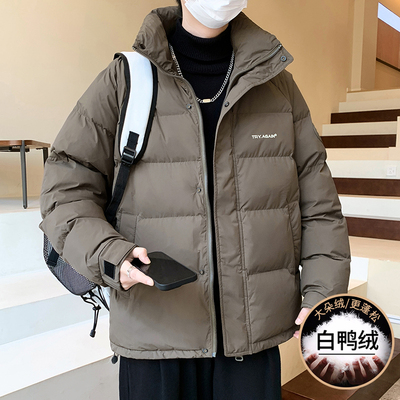 工装立领羽绒服男款2025新款冬季潮牌青少年初中高中学生加厚外套