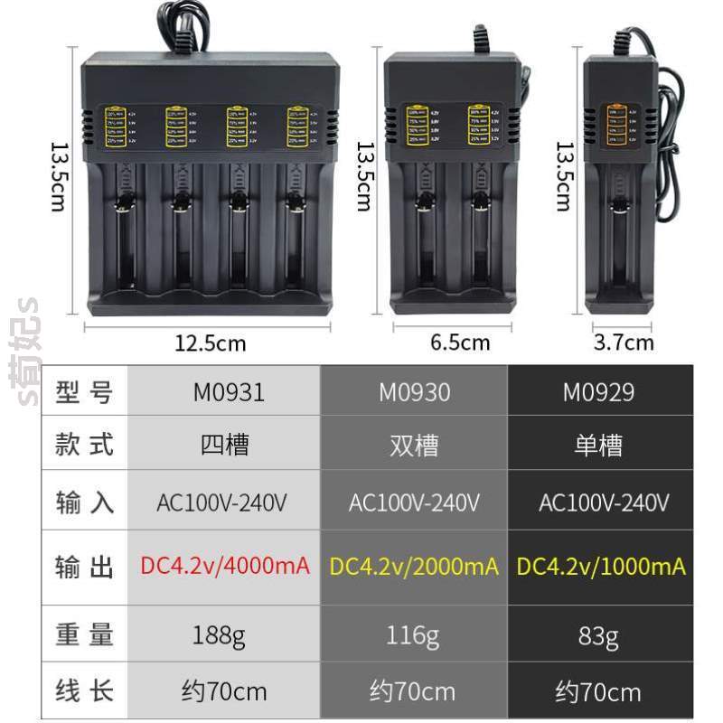 V3.7四槽锂电池通用充电器锂电池2665018650专用快充电显多功能&