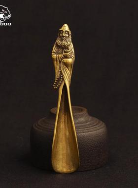 古玩铜器铜佛菩提达摩祖师铜像摆件古法工艺复古做旧茶叶铲分茶铲