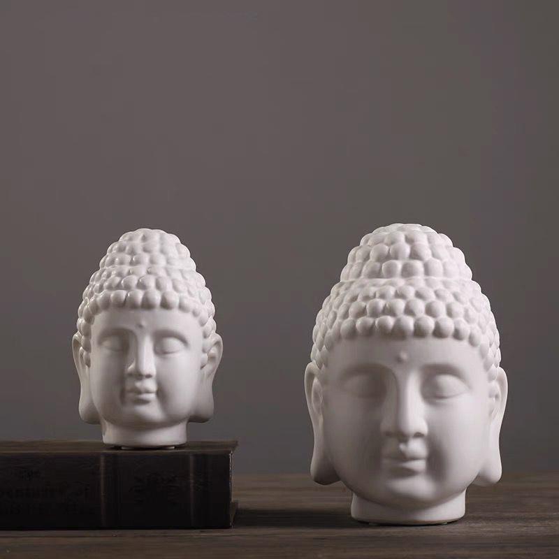 现代新中式客厅禅意摆件玄关台电视柜佛头陶瓷装饰工艺品
