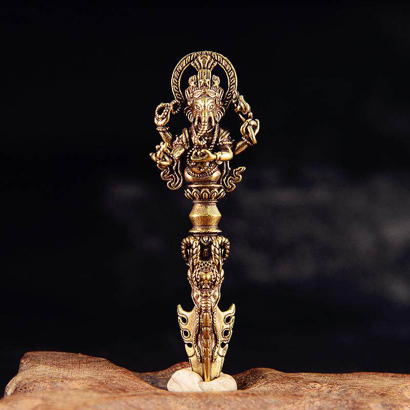 黄铜实心藏传密宗法器象神金刚杵摆件黄铜金刚橛手把件佛像小摆件