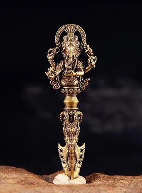 黄铜实心藏传密宗法器象神金刚杵摆件黄铜金刚橛手把件佛像小摆件