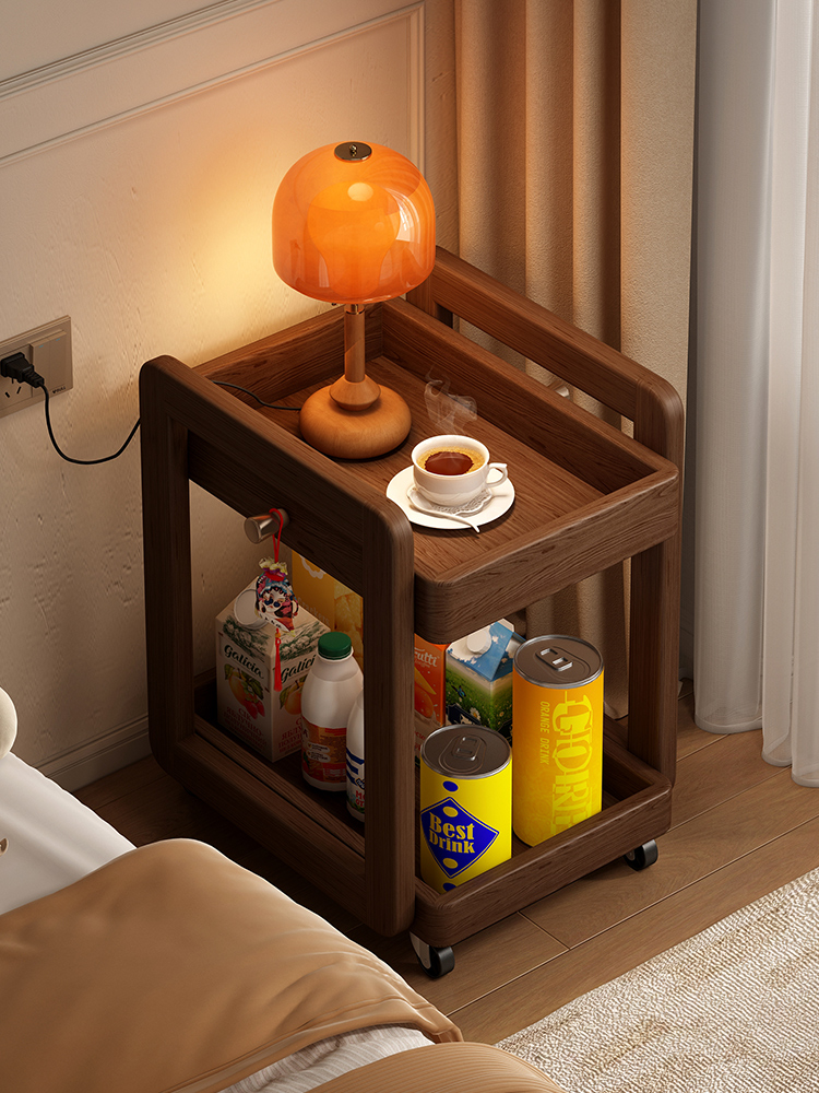全实木移动边几可升降茶几小推车客厅沙发边柜置物架茶水柜小推车