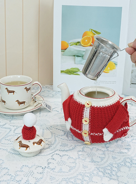LondonPottery 圣诞红色针织茶壶壶套保温套毛线套防烫可爱ins