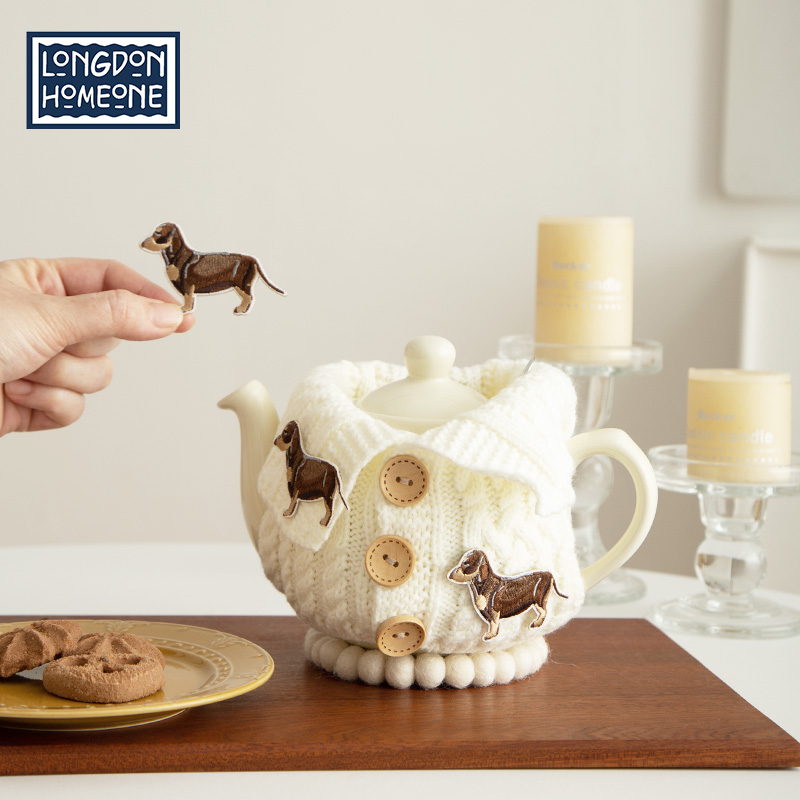 London Pottery腊肠狗刺绣贴翻领隔热防烫茶壶套帆布包衣服刺绣贴