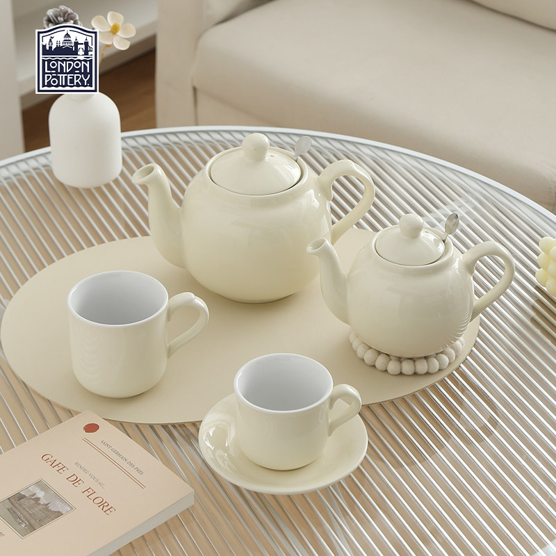 London Pottery 田园1200ml奶乎乎米色滤网茶壶咖啡厅英式泡茶壶