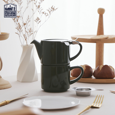 London Pottery 颂乐系列墨绿色英式花茶壶下午茶子母壶杯含滤网