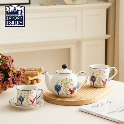 LondonPottery 松鼠英式滤网茶壶马克杯杯碟三件套下午茶茶具