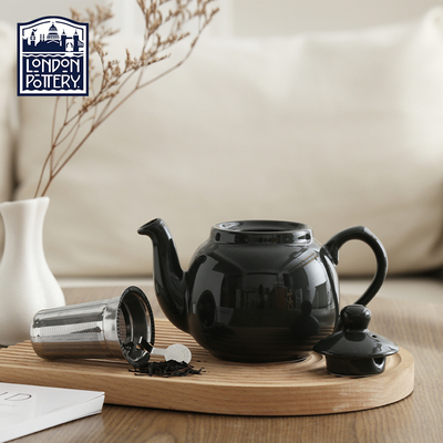 London Pottery田园系列炭灰色陶瓷茶壶带滤网下午茶泡茶壶送礼