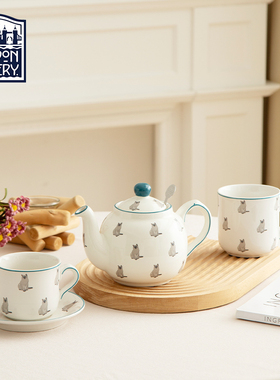 LondonPottery 暹罗猫英式滤网茶壶马克杯杯碟三件套下午茶茶具