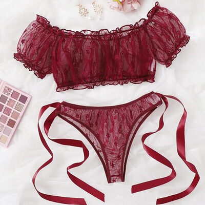 One-shoulder tube top sexy underwear lace bra panties set