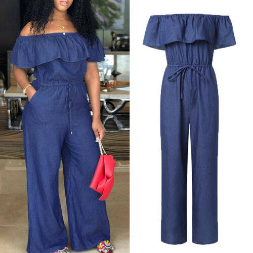 Women Ruffles Off Shoulder Long Romper Jumpsuit Bodysuit Tr