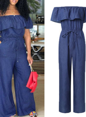 Women Ruffles Off Shoulder Long Romper Jumpsuit Bodysuit Tr