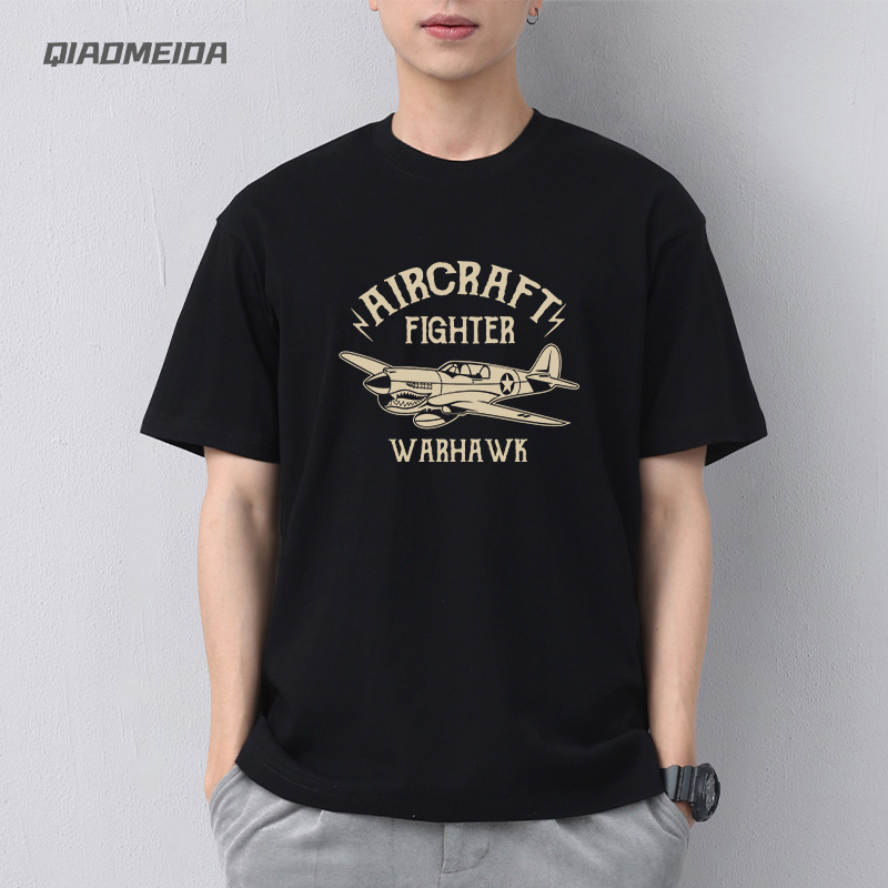 纯棉短袖复古飞机潮牌t恤