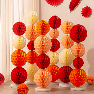 新年2026马年灯笼蜂窝球装饰立柱装饰节日商场乔迁结婚落地布置