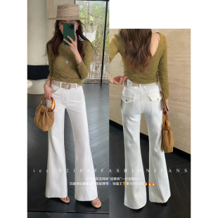 92109 IEZ 配腰带 莱赛尔软糯四面弹巨显瘦牛仔裤 盖直筒喇叭裤