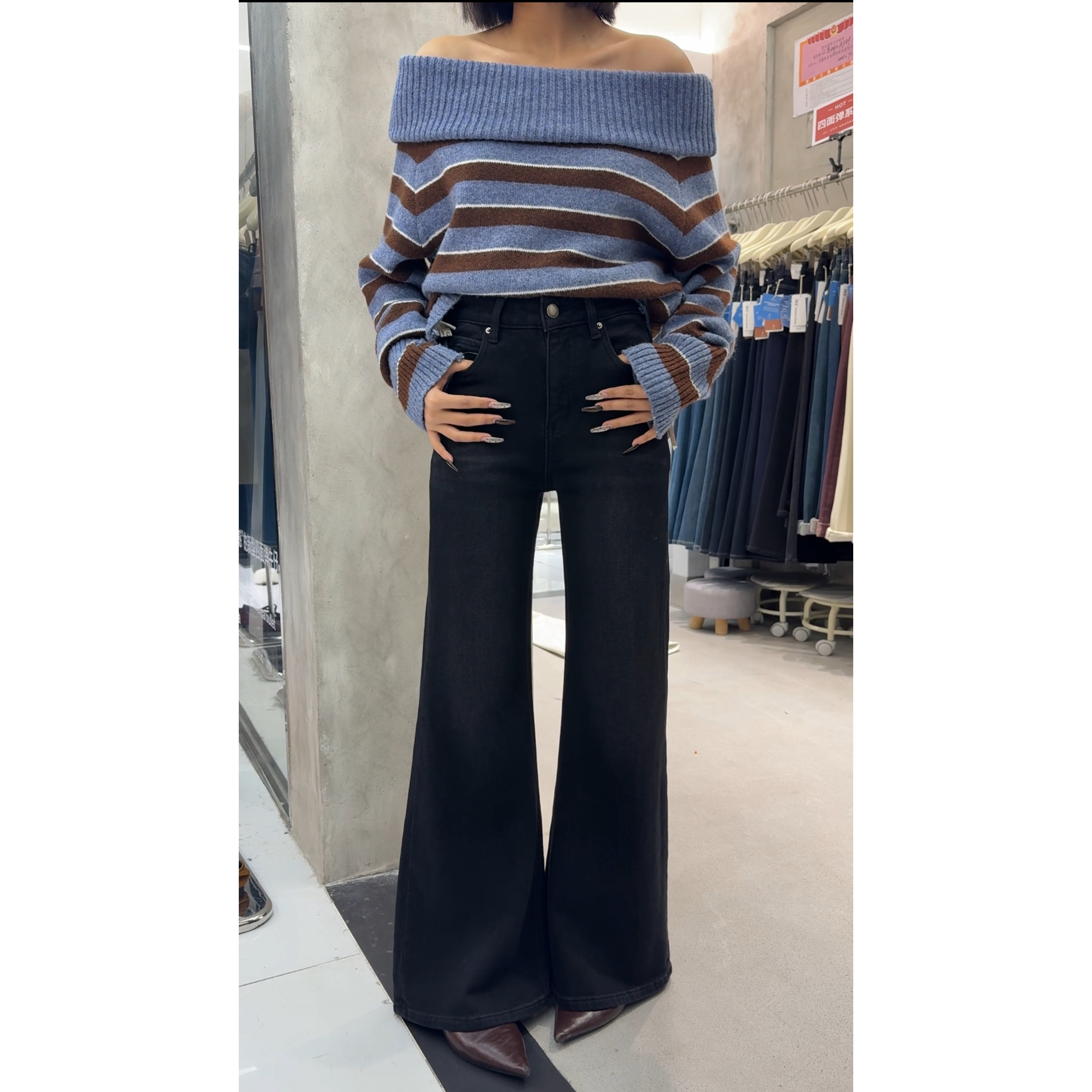 IEZ-92031-1贴腿喇叭裤牛仔裤