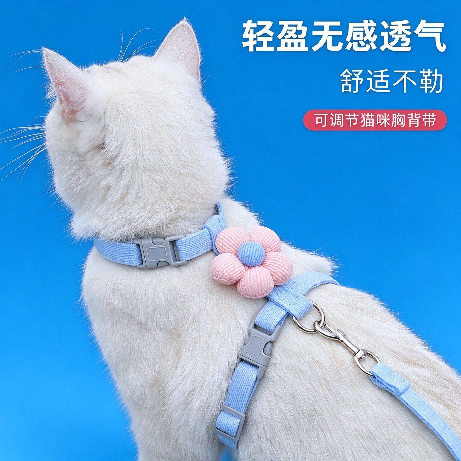 猫咪卡通工字型防挣脱可调牵引绳