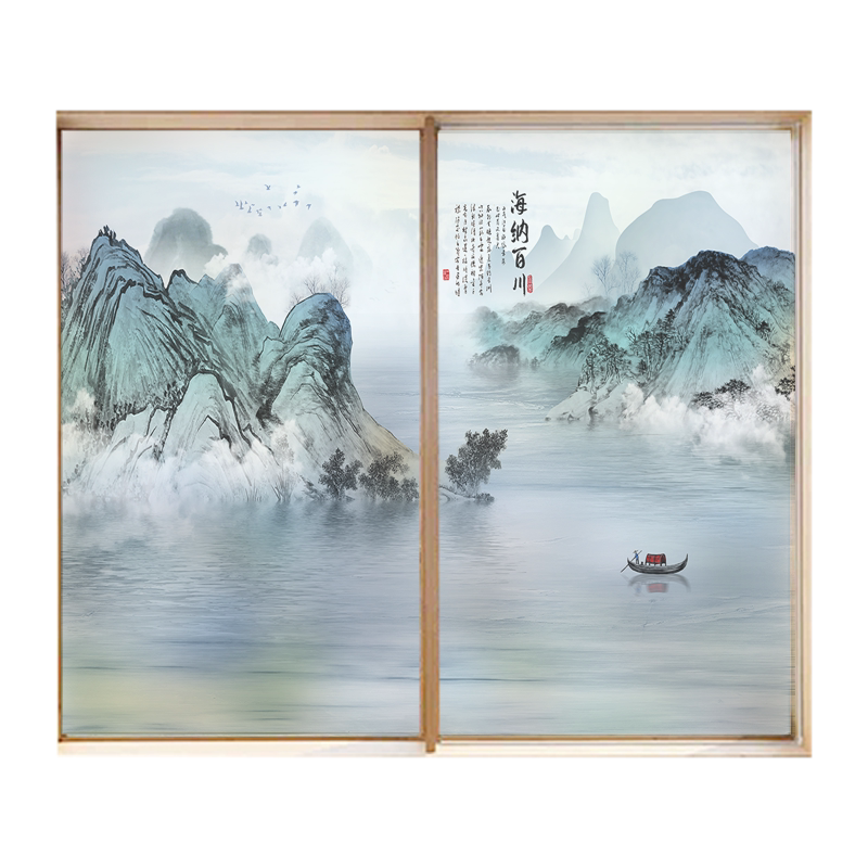 山水画玻璃贴纸阳台客厅移门窗户防偷窥防走光透光不透明磨砂贴膜
