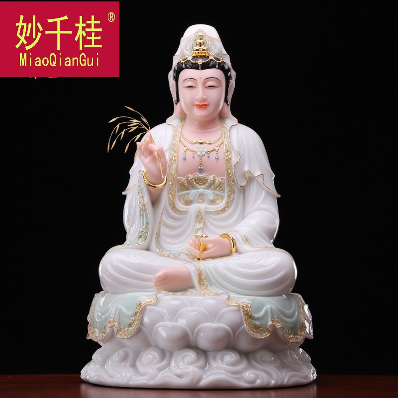 汉白玉观音佛像 供奉 南海观世音菩萨眼光娘娘居家供佛摆件z807