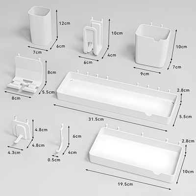 白色圆孔洞洞板配件置物架金属专用挂钩16mm收纳盒中心孔距通用