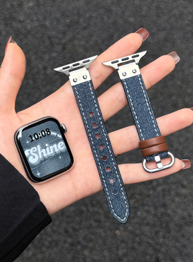 适用iwatchs10手表表带新款女式s9手腕带s8小众s7苹果s6创意皮质applewatch10替换表链男女款iwatchse2高级感