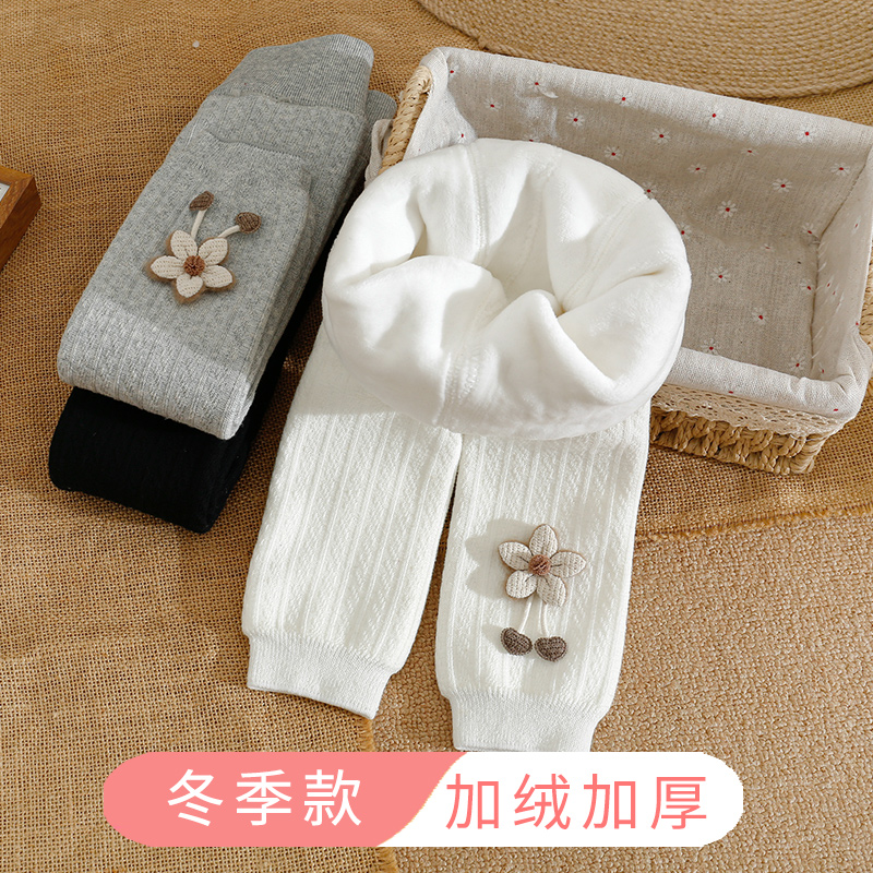 儿童打底裤秋冬季加绒加厚白色外穿女童九分裤保暖长裤宝宝连裤袜