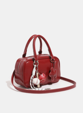 红色新娘婚包小众设计保龄球包包女2025新款复古手提包包波士顿包