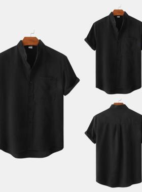 男士立领印花短袖衬衫 Stand Collar Printed Short Sleeve Shirt