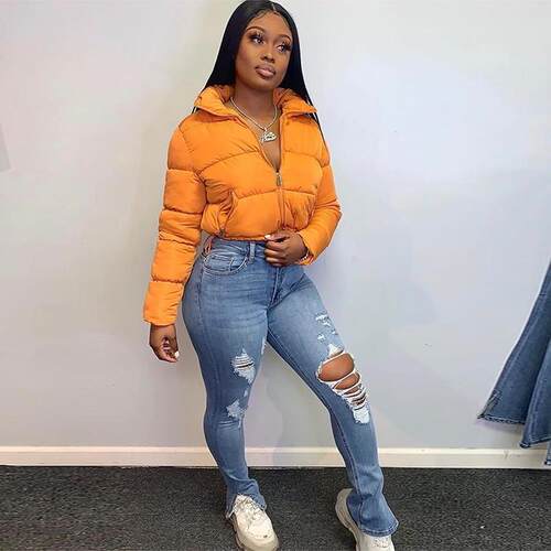 Cropped Puffer Jacket Women Winter Warm Parka Outwear Coat