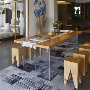 新款 悬浮餐桌亚克力桌子原木饭桌客厅岛台北欧工作台白蜡木实木大
